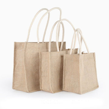 Custom Logo Eco Friendly Online Different Size Shopping Jute Tote Beach Bag with Cotton Handle